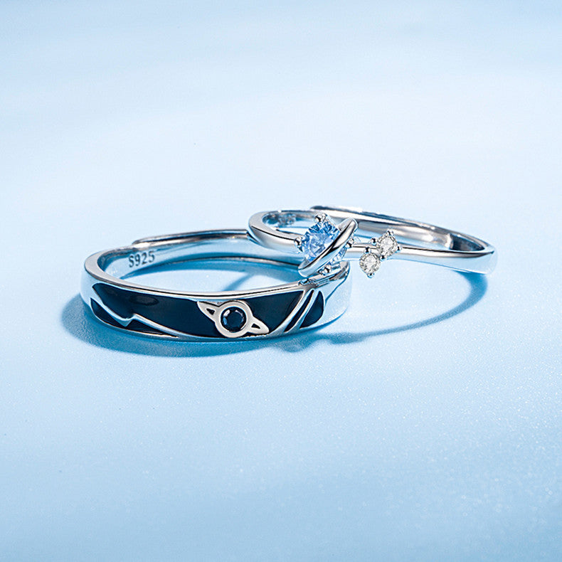 Elegant designer couple rings USA in silver and black with unique gemstone accents
