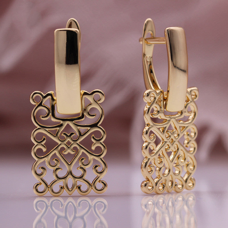 Elegant hollow square earrings USA in gold with intricate design perfect for formal occasions