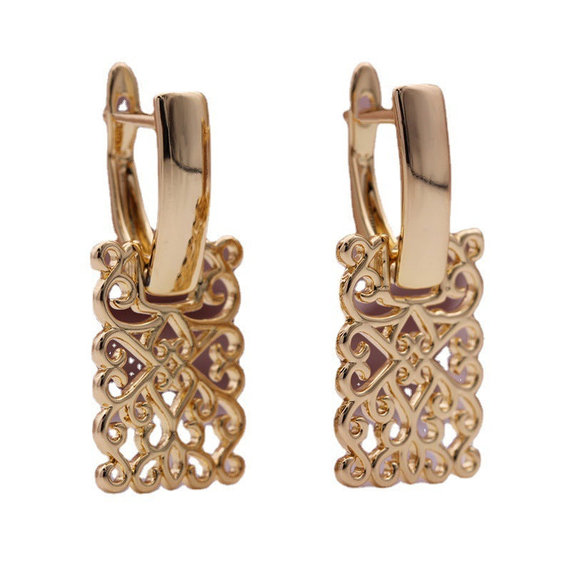 Elegant gold hollow square earrings USA with intricate filigree design for a stylish look