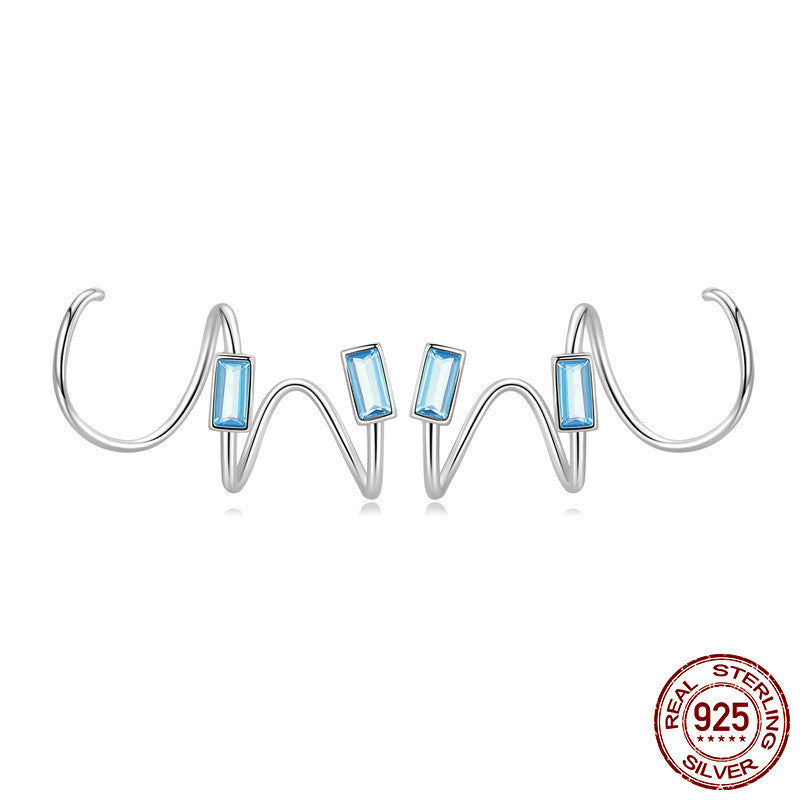 Stylish personalized zircon earrings in sterling silver with elegant blue accents
