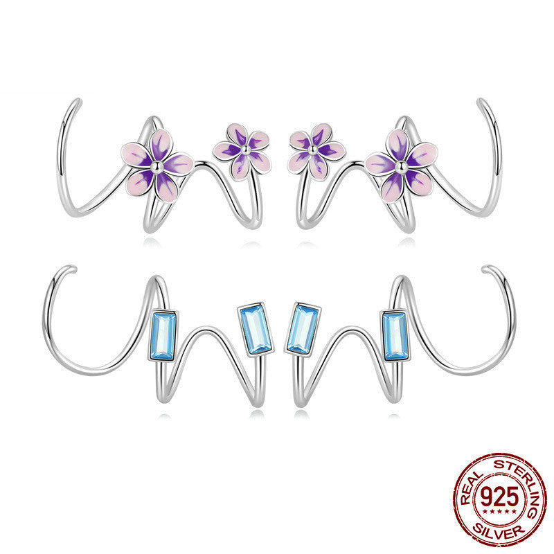Stylish personalized zircon earrings featuring colorful floral designs in sterling silver