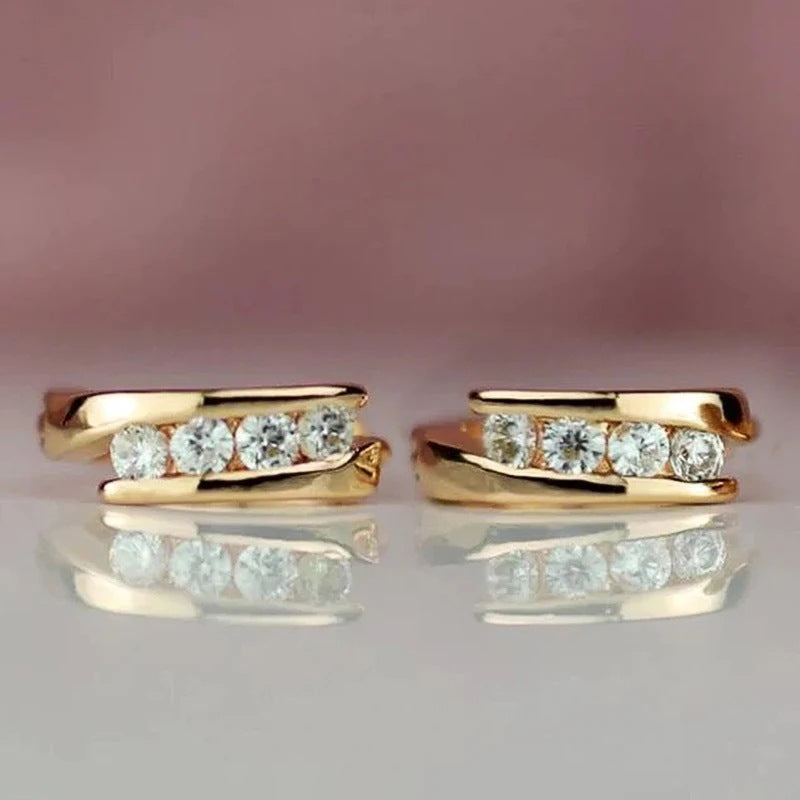 Gold Statement Earrings with Sparkling Stones, ideal round face earrings for slimming effect
