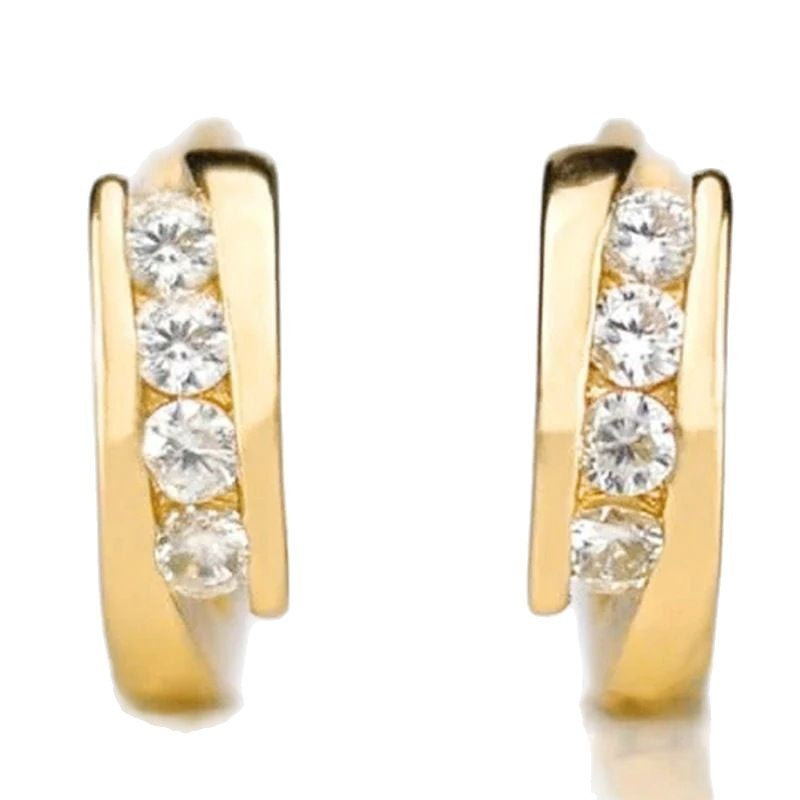 Gold Statement Earrings with Sparkling Stones, perfect round face earrings for slimming effect