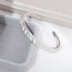 CiNily White & Blue Fire Opal Stone Open Bangles Silver second