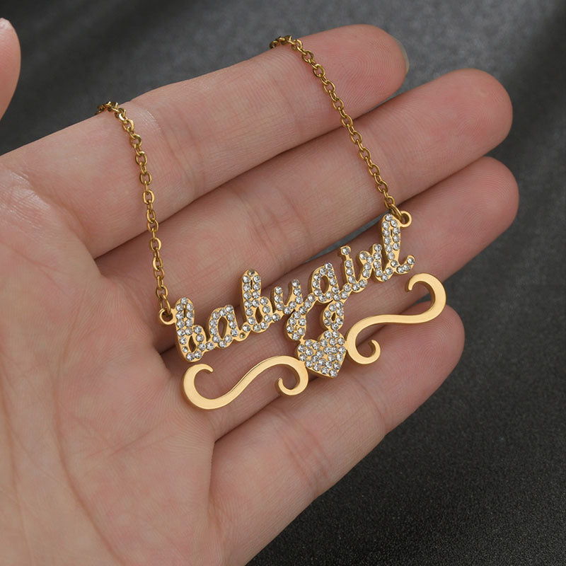 Personal Custom Cut Name Necklace Stainless Steel Diamond Name Pendant