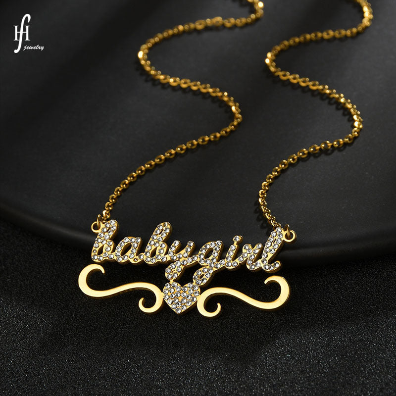 Personal Custom Cut Name Necklace Stainless Steel Diamond Name Pendant