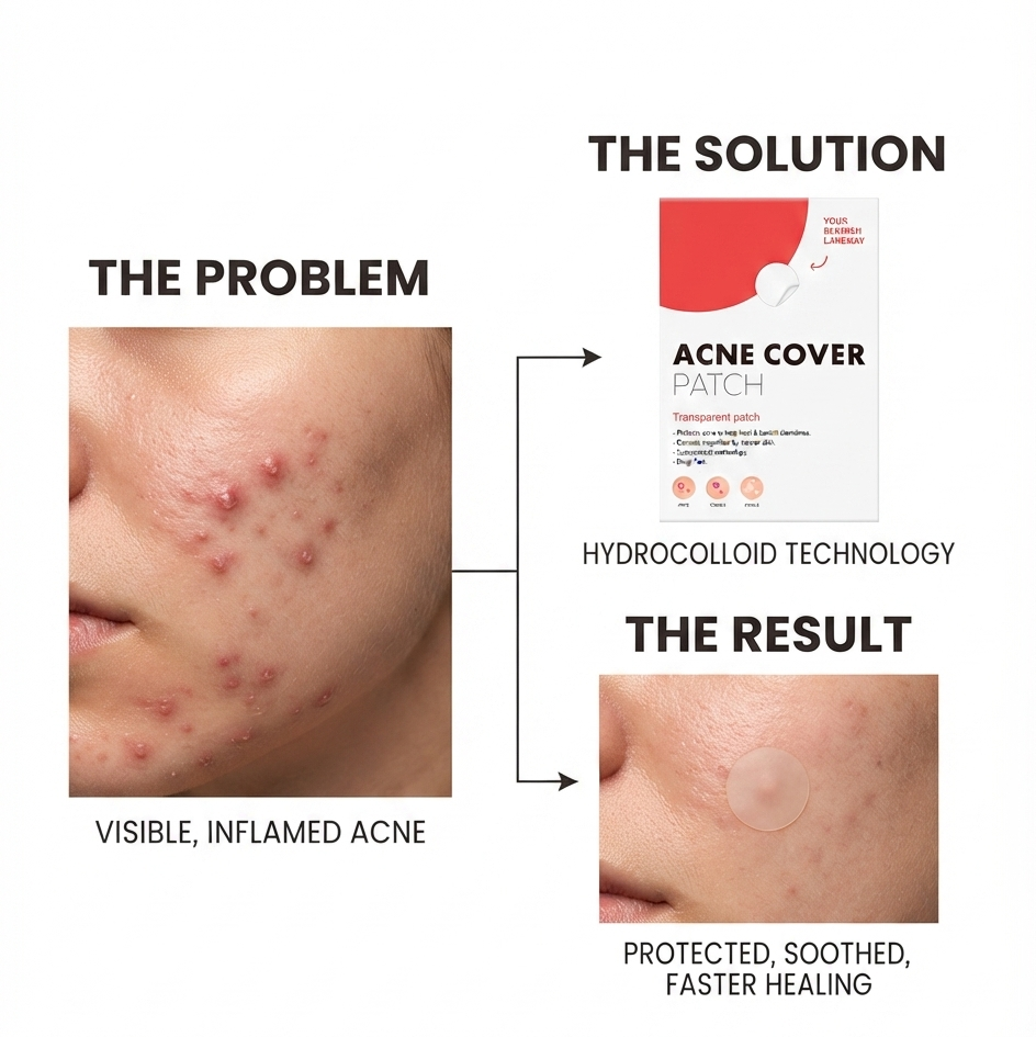 Close-up of hydrocolloid acne patch