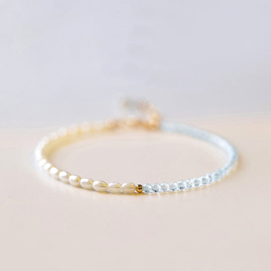 Light Blue Natural Aquamarine Bracelet Women's Design Sense