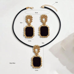 Elegant 14K Gold Plated Black Onyx Statement  Jewelry Set - Necklace And Earrings second