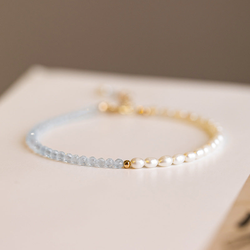 Light Blue Natural Aquamarine Bracelet Women's Design Sense