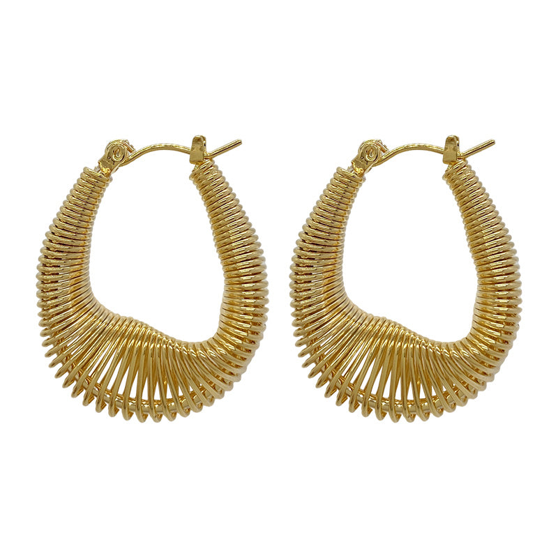 Stylish gold dainty hoop earrings USA with a unique ribbed design for elegant outfits