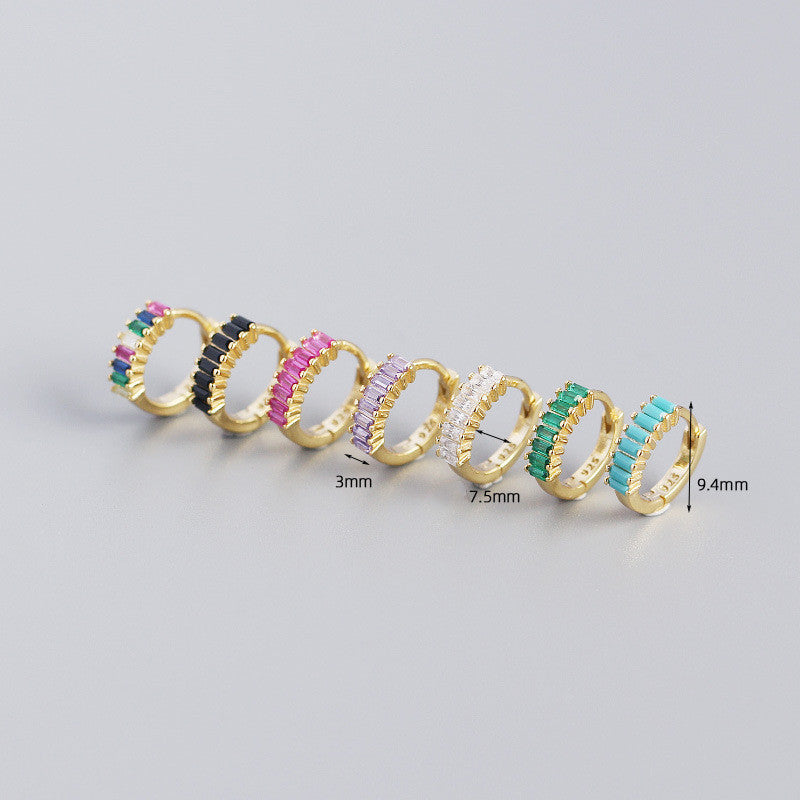 Colorful Dainty Stud Earrings USA in various sizes featuring multicolored stones with gold settings