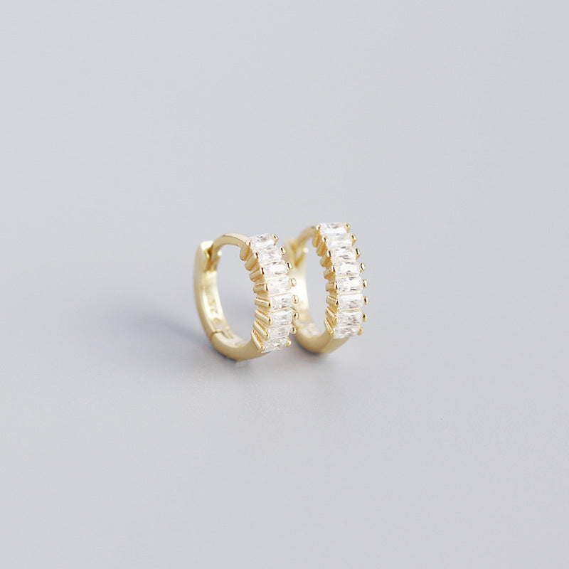 Elegant Gold Hoops with Clear Crystals, perfect for layering with Dainty Stud Earrings USA