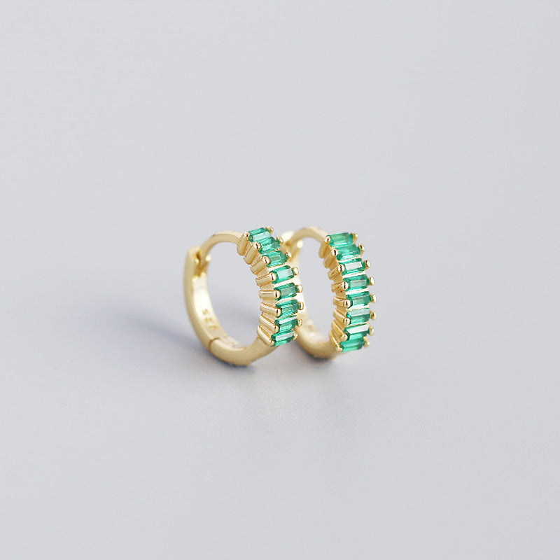 Elegant Dainty Stud Earrings USA with gold hoops and green gemstones for a chic look