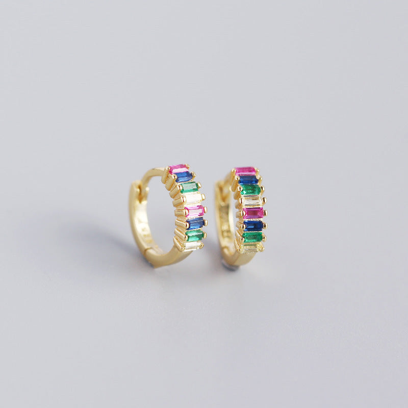 Colorful gold Hoops showcasing Dainty Stud Earrings USA with vibrant stone accents