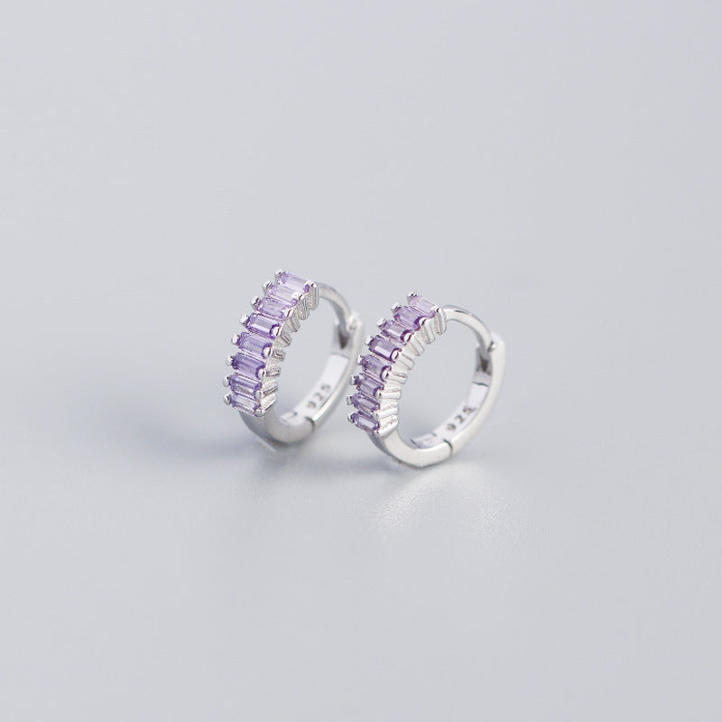 Dainty Stud Earrings USA in Silver with Sparkling Purple Accents for Elegant Fashion