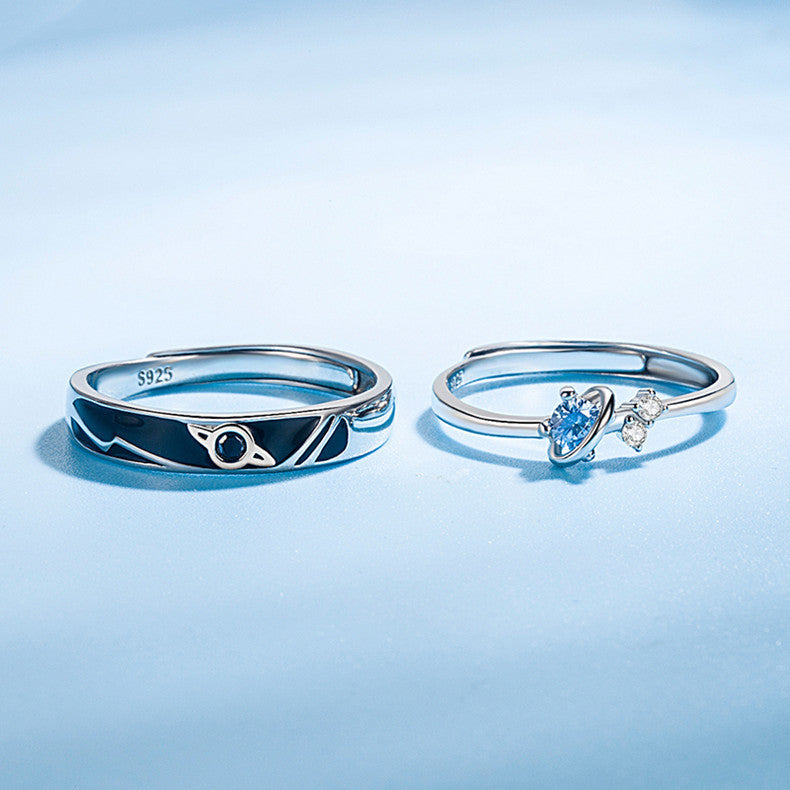 Elegant designer couple rings USA featuring a unique design with gemstones and silver bands
