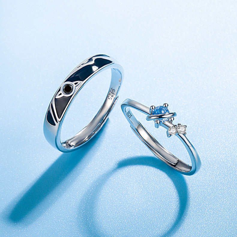 Elegant designer couple rings USA in silver with unique gemstone accents