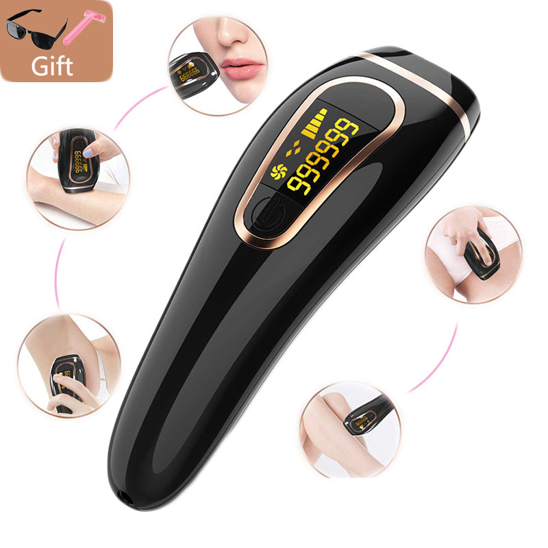 Black at home IPL hair remover device with digital display for easy hair removal treatments