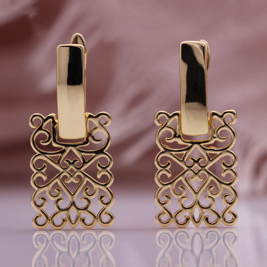 Elegant hollow square earrings USA in gold with ornate design for statement looks