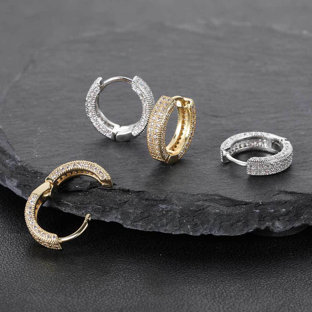 Elegant pop hoop earrings USA in silver and gold with dazzling rhinestone accents
