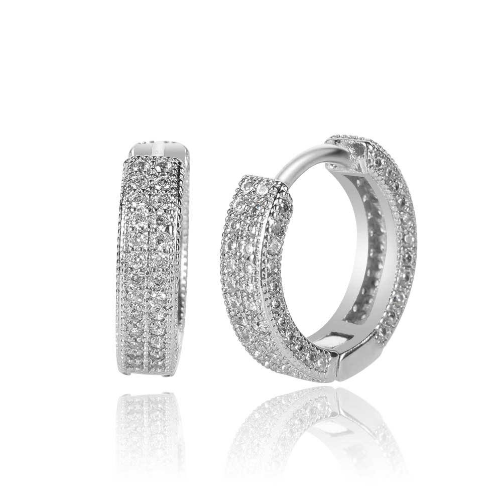 Statement pop hoop earrings USA with sparkling silver rhinestones for a stylish look