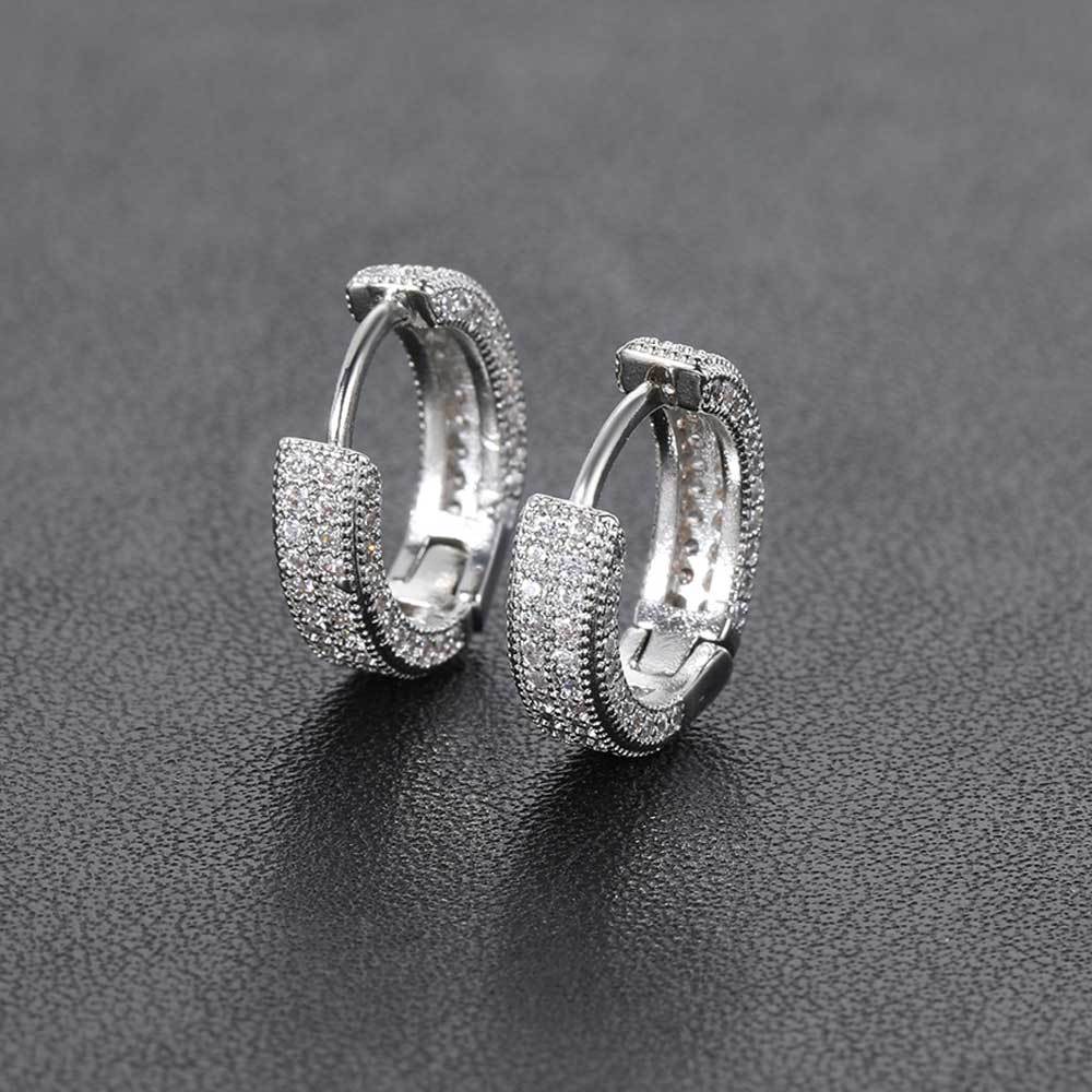Statement pop hoop earrings USA in silver with sparkling rhinestone embellishments for a glamorous look