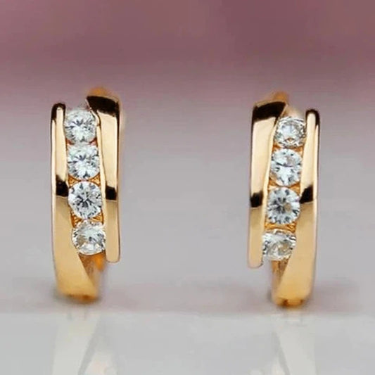 Elegant gold Statement Earrings with sparkling stones, ideal round face earrings for slimming effect