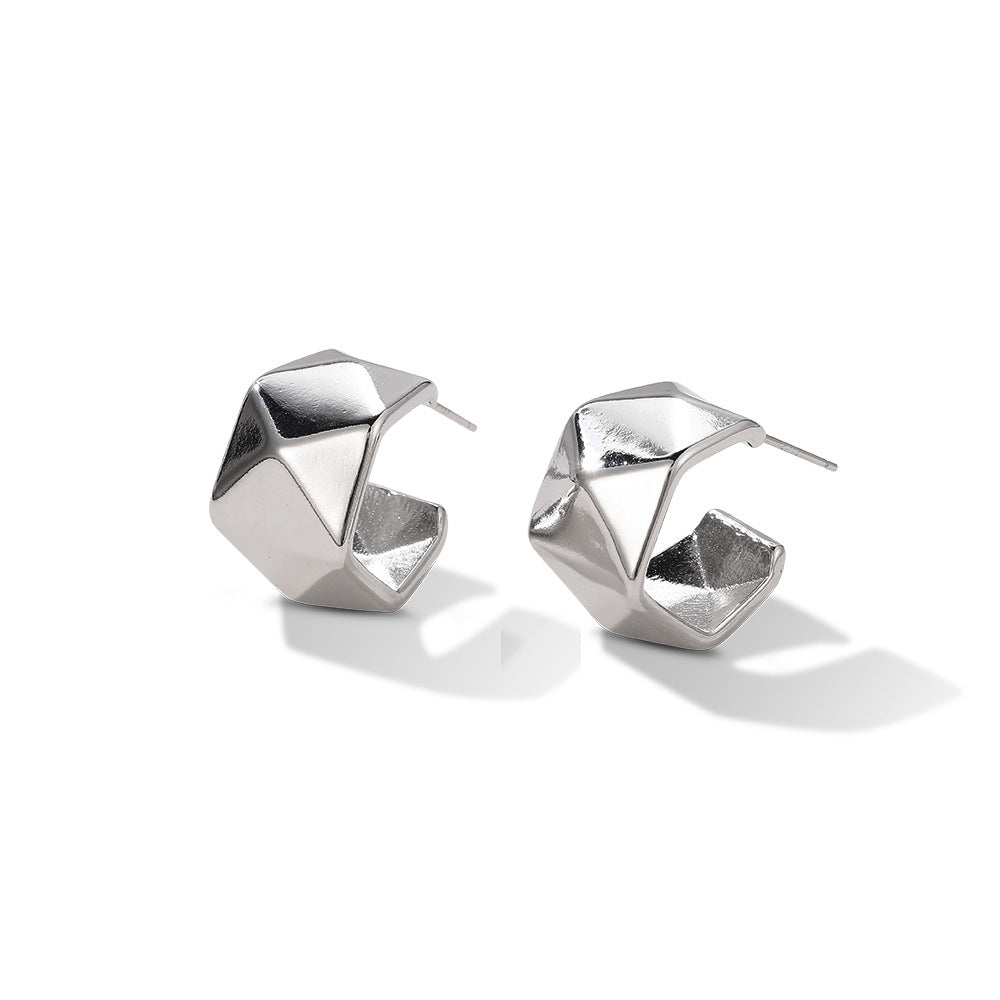 Stylish Silver Needle Stud Earrings with a geometric design for a modern look