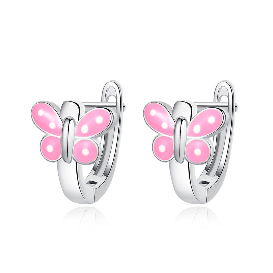 Sterling silver butterfly earrings with pink enamel detailing for a stylish and playful look