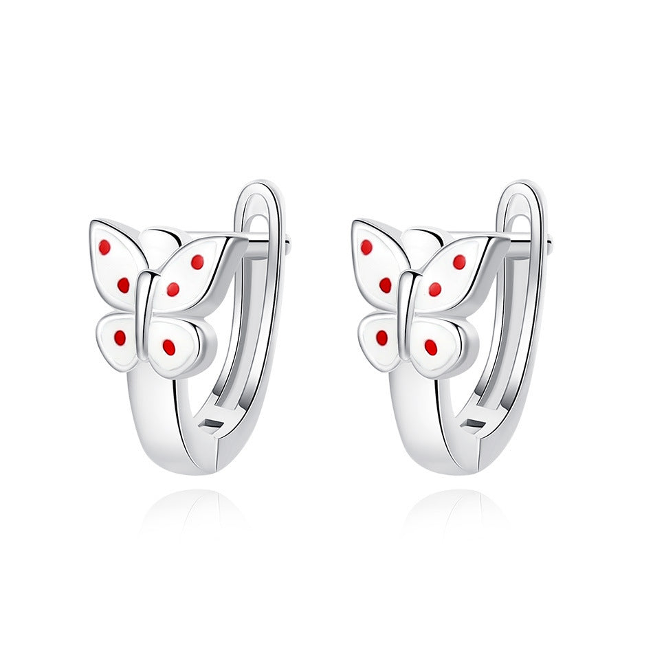 Sterling silver butterfly earrings with colorful red accents for a stylish, trendy look