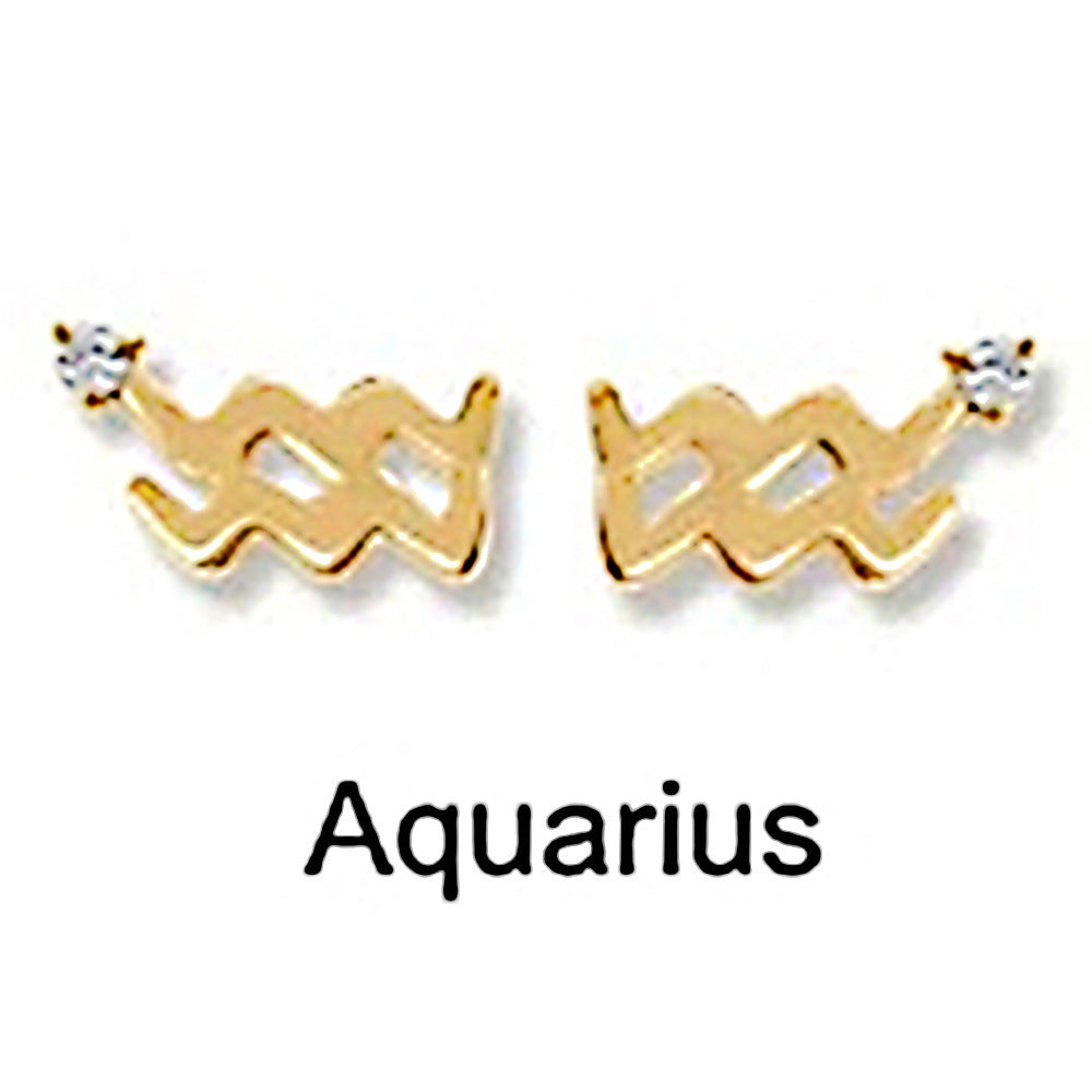 Gold Aquarius Hoop Earrings with Gemstone Accent for Trendy Stardust Looks