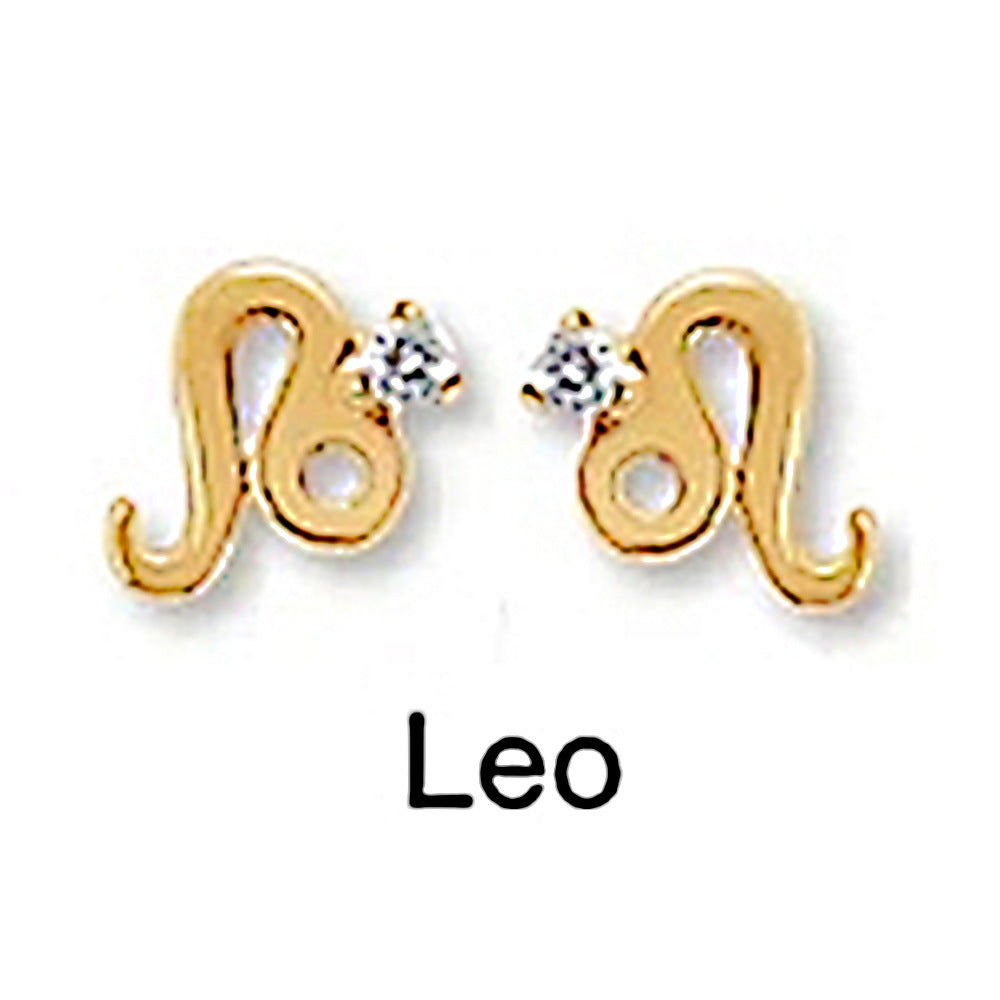 Gold Statement Earrings with Leo constellation design and sparkling gemstone, perfect for astrology lovers