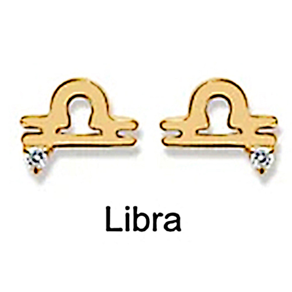 Gold Libra Hoops Earrings with Sparkling Detail and Zodiac Design, part of Sterling Silver Constellation Earrings