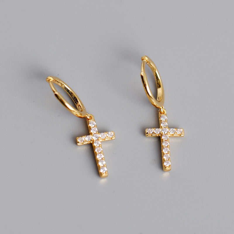 Gold-plated hoops with sparkling sterling silver cross earrings for a stylish look
