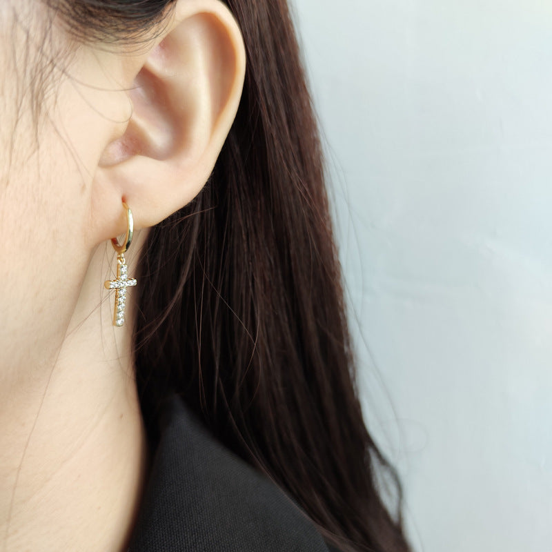 Gold Hoops with Sterling Silver Cross Earrings Blending Elegance and Style Perfect for Any Occasion