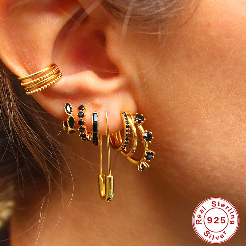 Trendy hoops and huggies in gold with sterling silver crystal earrings for a stylish look