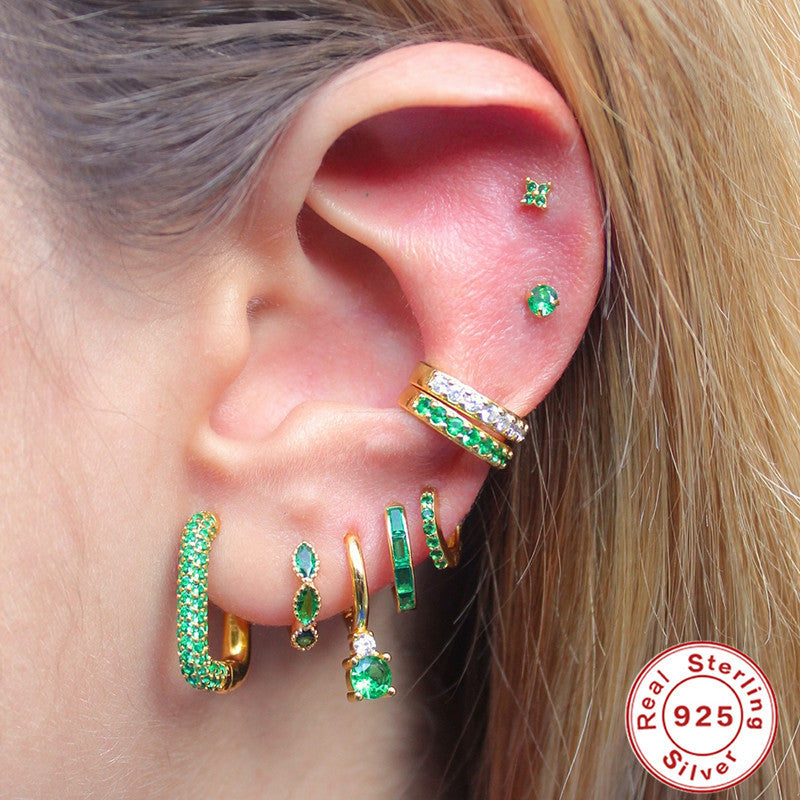 Colorful Collection of Sterling Silver Crystal Earrings with Green Accents and Various Designs