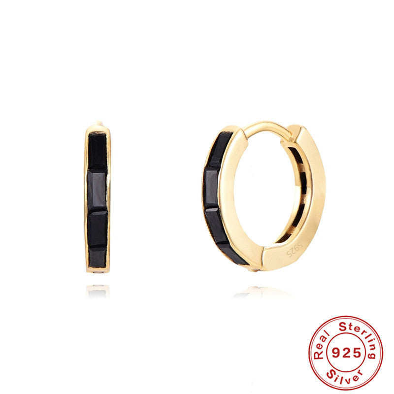 Elegant Sterling Silver Crystal Earrings with black accents and gold detailing for classy outfits
