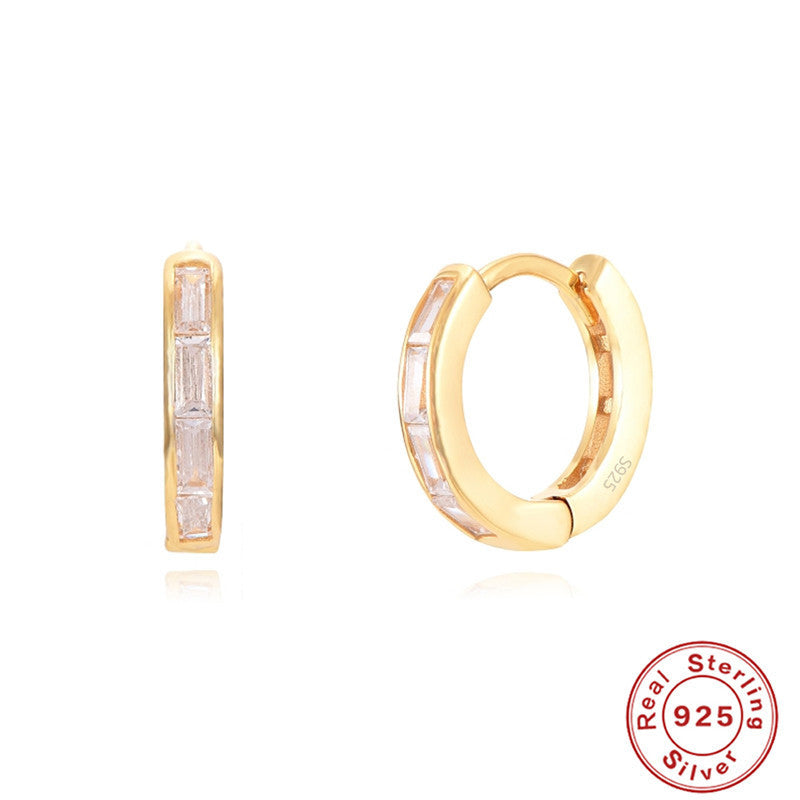 Gold Hoops with Crystal Accents in Real Sterling Silver Crystal Earrings