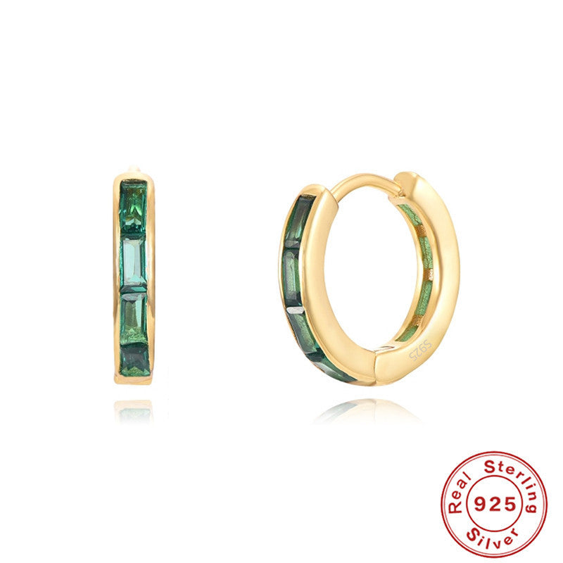 Elegant Real Sterling Silver Crystal Earrings with Green Stones in Hoops and Huggies Style