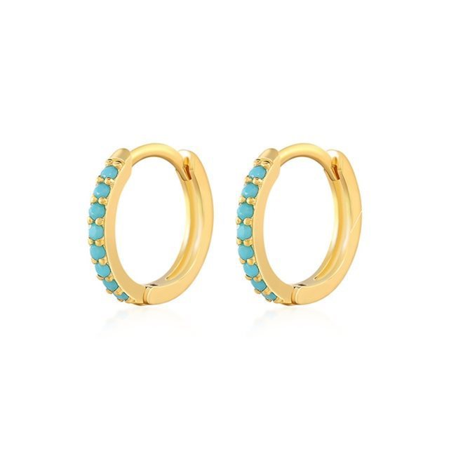 Elegant gold hoops adorned with turquoise stones, perfect for any occasion, unisex silver hoops USA.