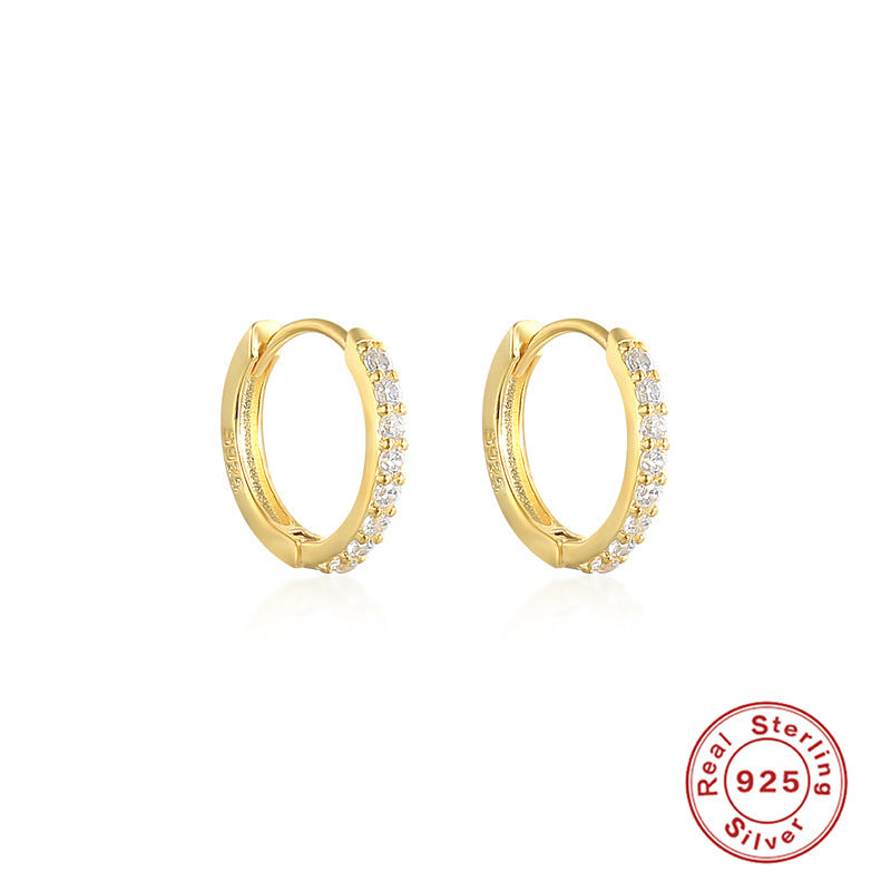 Elegant unisex silver hoops USA with sparkling stones, crafted in real sterling silver