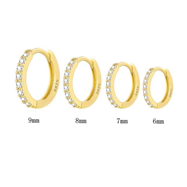 Collection of unisex silver hoops USA in varying sizes from 6mm to 9mm with sparkling embellishments