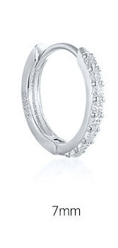Shiny unisex silver hoops USA with sparkling accents and a 7mm diameter for versatile styling