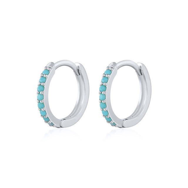 Stylish unisex silver hoops USA adorned with vibrant turquoise stones for a chic look